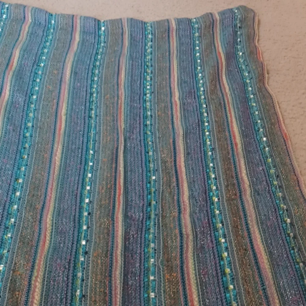 Colorful Striped Shawl With Fringe And Sparkle